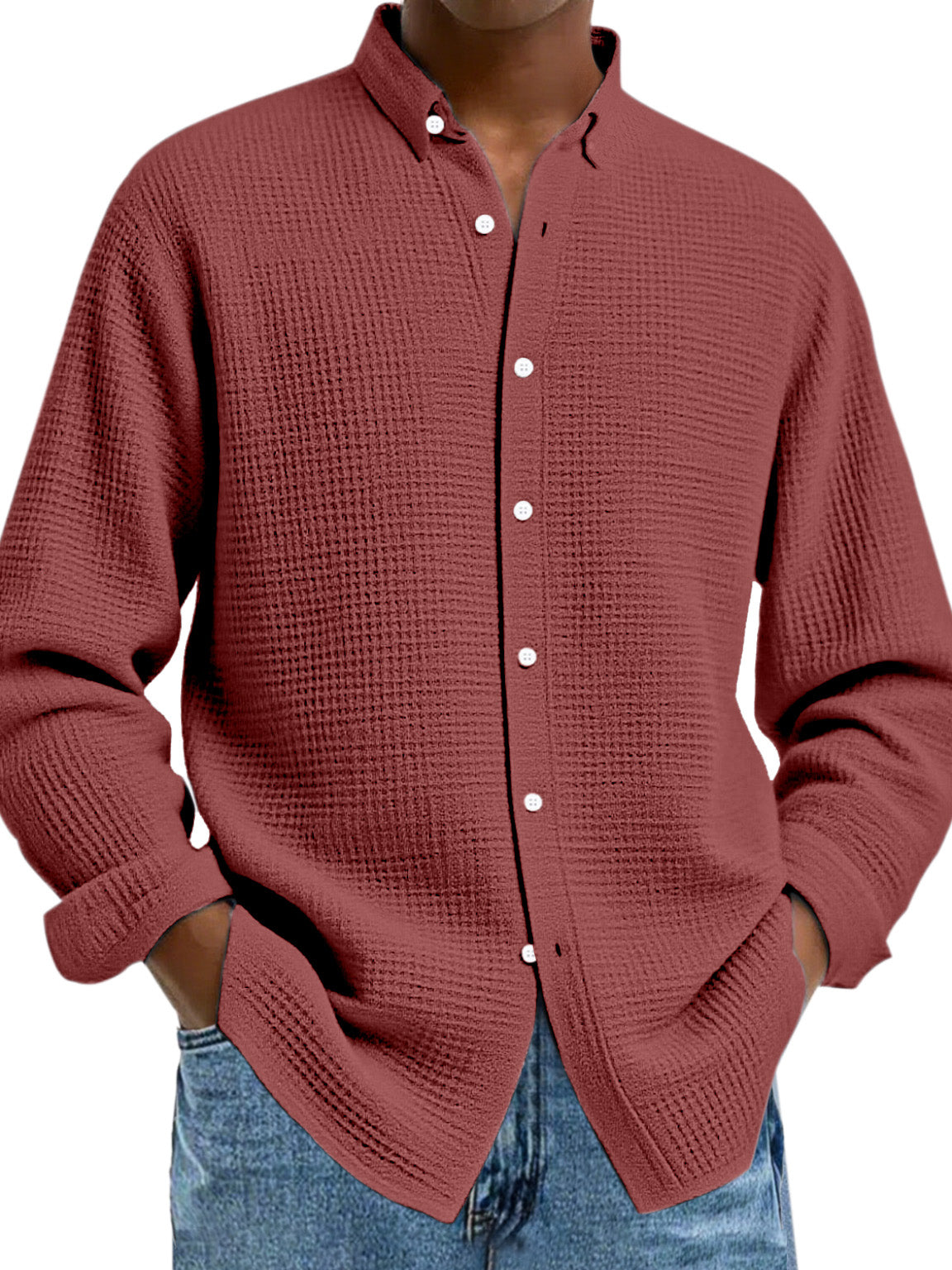 Men's Solid Color Casual Breathable Fabric Button Long Sleeve Shirt