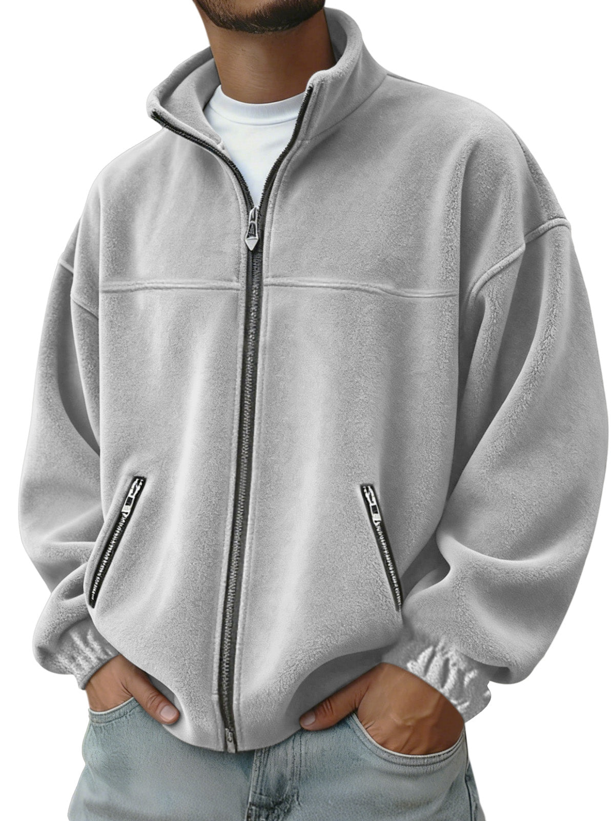 Men's Autumn And Winter Polar Fleece Stand Collar Zipper Sweatshirt Jacket