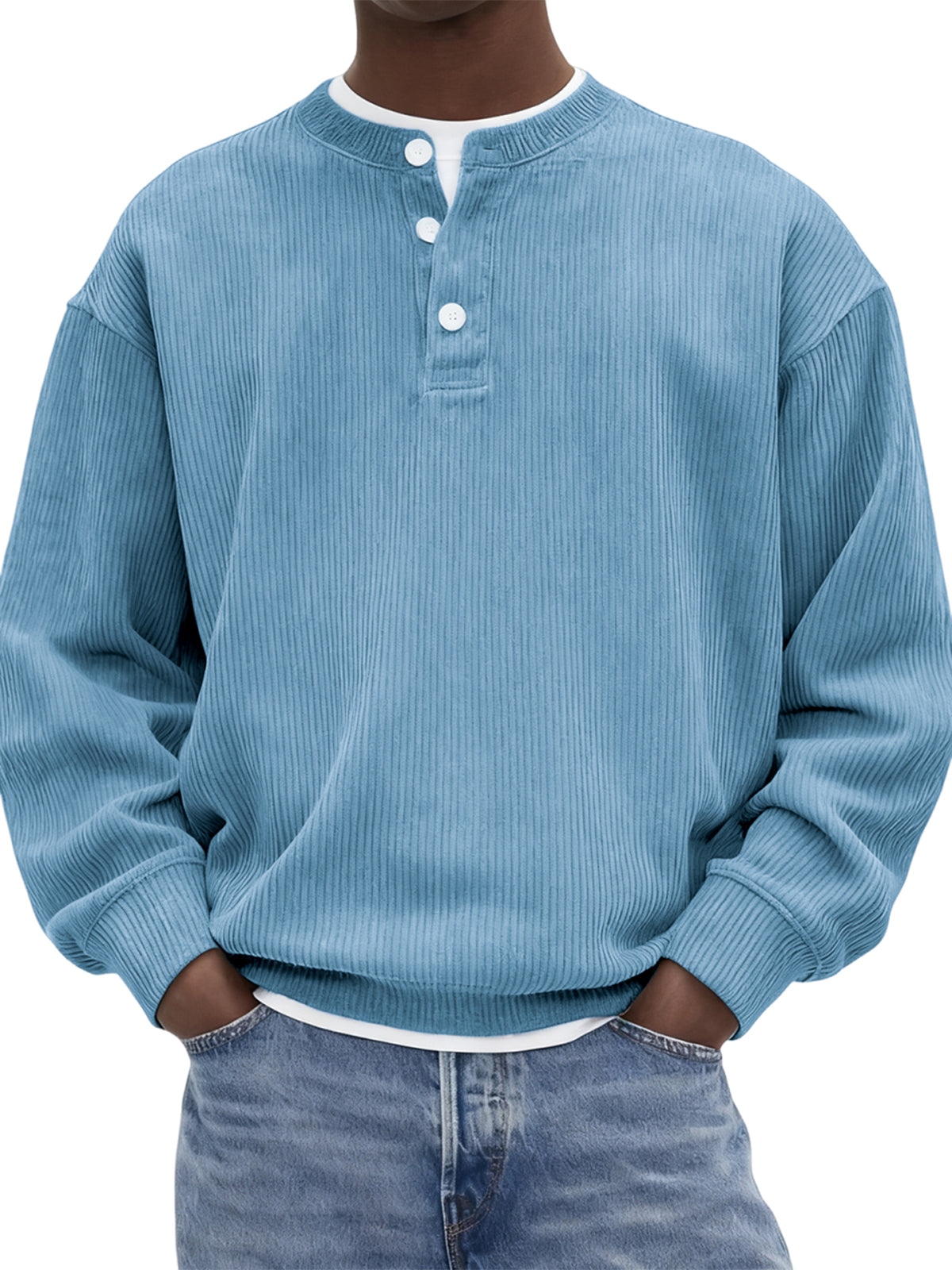 Men's Stylish Corduroy Ribbed Pullover Henley