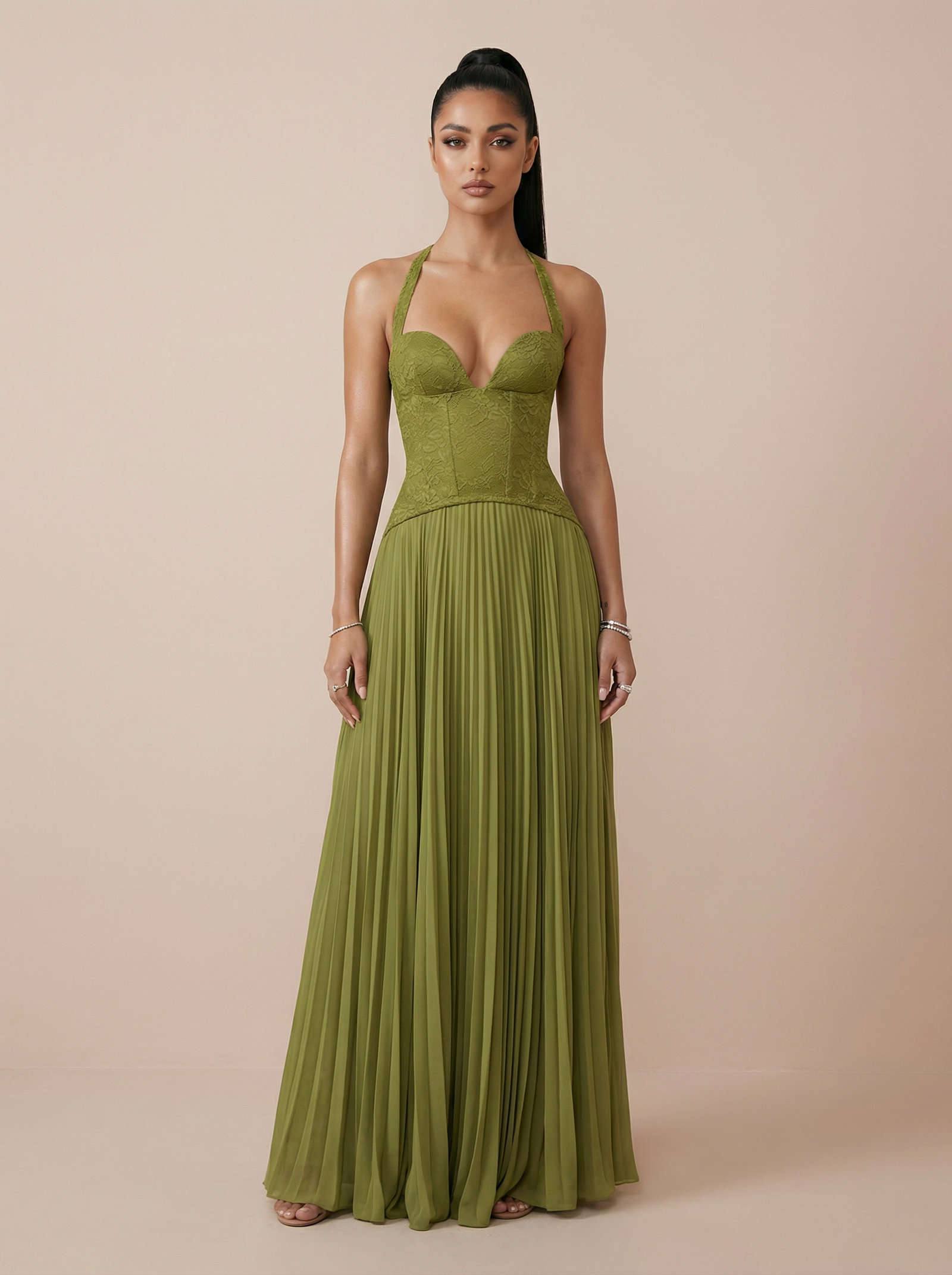 Emerald Corset Halter Maxi Dress