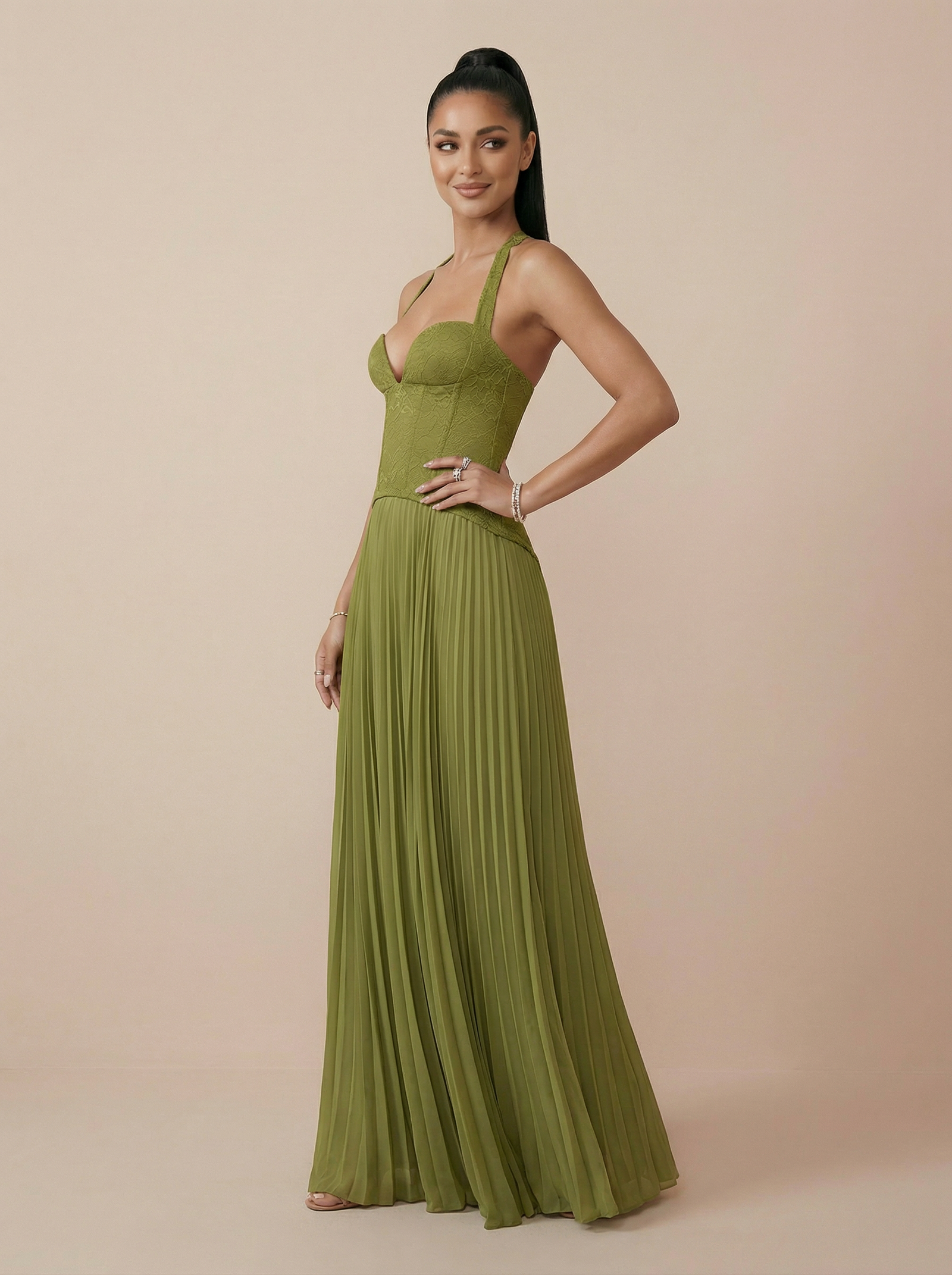 Emerald Corset Halter Maxi Dress