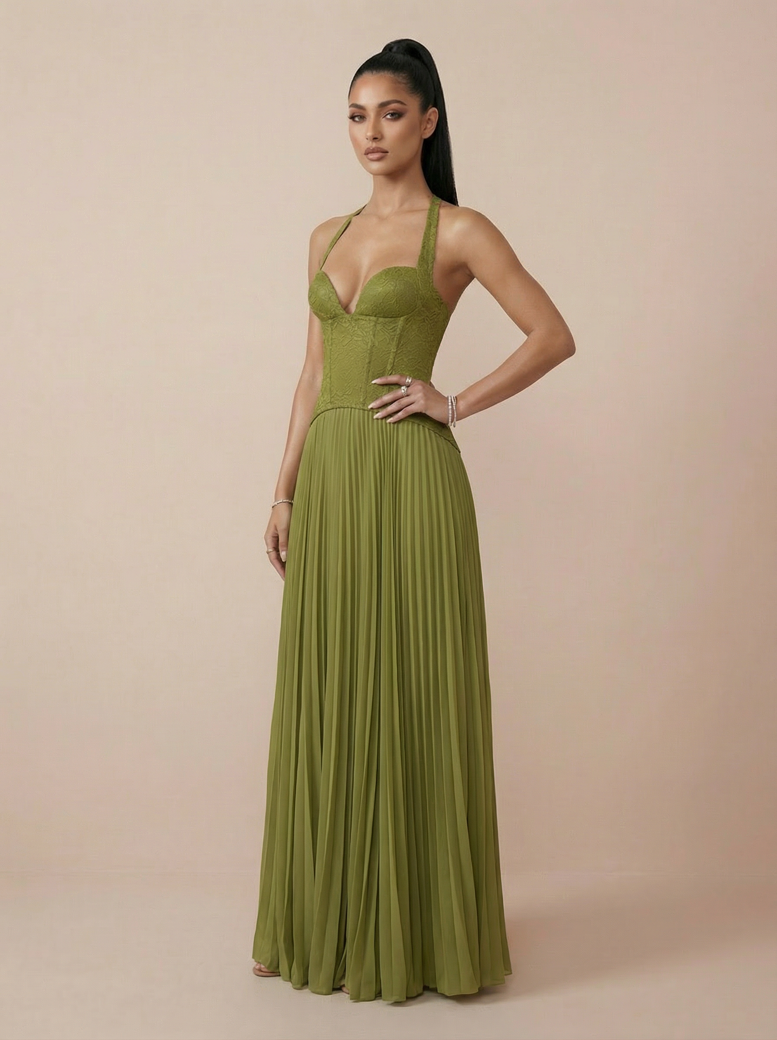 Emerald Corset Halter Maxi Dress