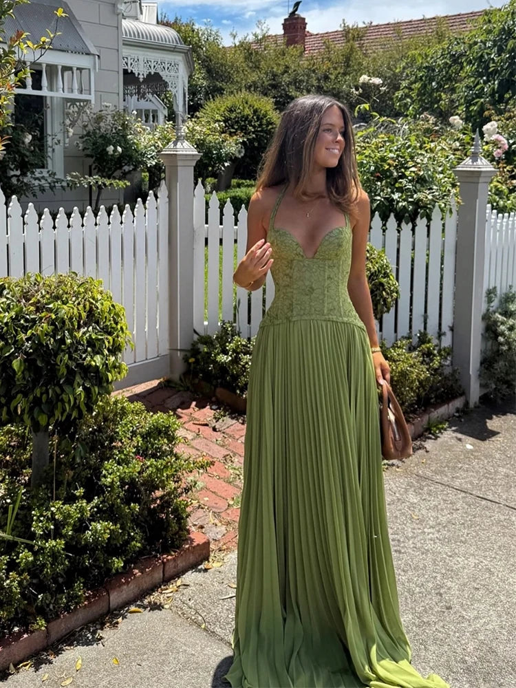 Emerald Corset Halter Maxi Dress